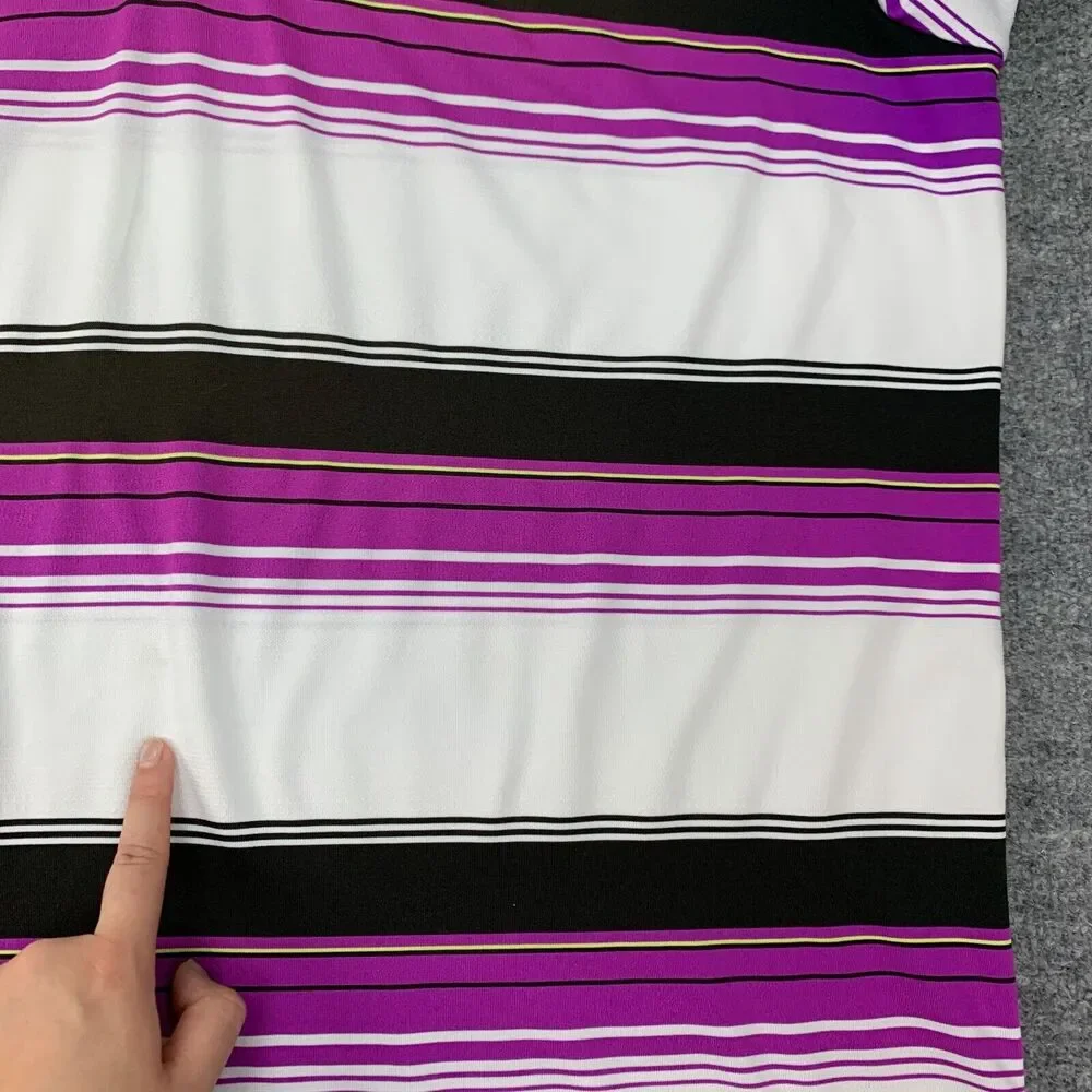 Adidas Golf Shirt Men XL White Purple Stripe Stretch Lightweight Puremotion Polo